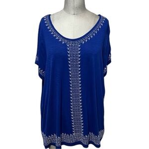 Rafaella Short Sleeve Royal Blue Embroidered Tee Size XXL